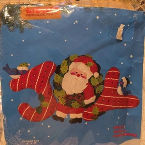 Vtg Titan Needlecraft Christmas Felt Sequin Wall Hanging Kit Santa Joy 93293 New - Picture 1 of 4