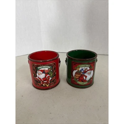 Рождественские вазы Ganz мини-набор Santa Claus Merry Greetings красный зеленый металл - Изображение 1 из 4