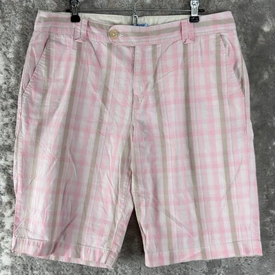 Шорты повседневные Izod размер 14 клетчатые плоские спереди розовые на пуговицах карман на молнии хлопок - Изображение 1 из 4