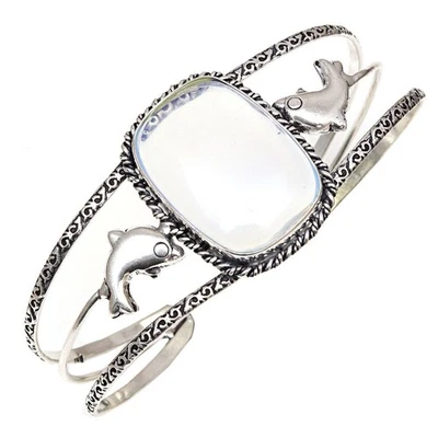 Браслеты-манжеты ювелирные изделия ручной работы опал молочный огонь 7 дюймов регулируемые - Изображение 1 из 4