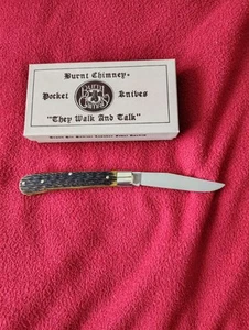 LATE 1980,S EARLY 90,S BURNT CHINMNEY KNIFE 4 INCHES CLOSED GREEN BONE HANDLE - Picture 1 of 3