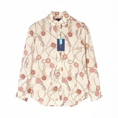 Camisa feminina de seda berço estampa vela GANT EU34 branca calafetagem com botões no pescoço espalhado * - Imagem 1 de 4