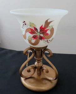 Fenton Poinsettia Glow Electric Lamp HP Signed Exc Condition 1990's - Picture 1 of 18