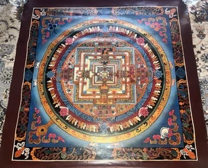 Vintage Rare handpainted Tibetan Buddha Chakra mandala Thangka Oil painting Om - Picture 1 of 8