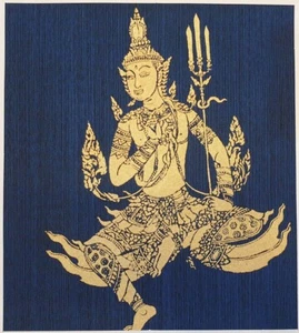 Thai Art Blue Silk Goddess Figure Painting Poster Print Home Decor Handmade - Picture 1 of 8