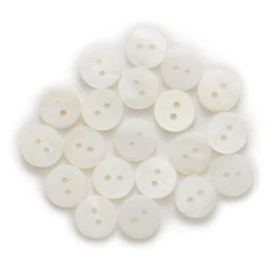 Round 2-Hole Flatback Buttons - DIY Sewing Craft Decor White Shell Buttons 20pcs - Picture 1 of 12