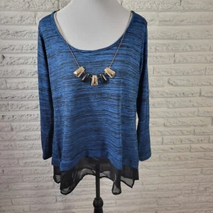 Bongo Womens Top 1X Plus Blue Heather with Necklace Chiffon Hem Knit Poly Blend - Picture 1 of 9