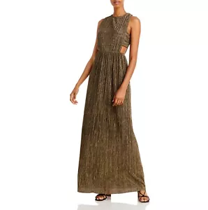 BCBGMAXAZRIA Damen Metallic plissiert ausgeschnitten langes Abendkleid Kleid B4HP - Bild 1 von 30