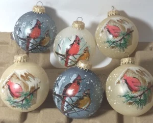 6 Vtg. 1990's Christmas Glass Ornaments Birds Cardinals Holiday Tree Decorations - Picture 1 of 6