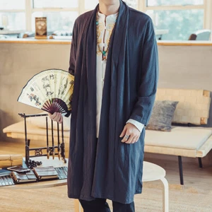 Abrigo Suelto Yukata Chaqueta Japonesa Albornoz Largo Hombres Algodón Lino Kimono - Imagen 1 de 8