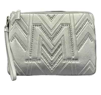 MCM POUCH LOGO QUILTED BERLIN SILVER LEATHER MEDIUM PURSE WRISTLET - Image 1 of 4