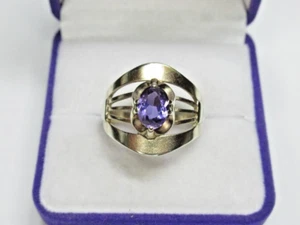 Vintage sowjetischer Silber 875 Ring Stein Saphir, Damenschmuck Größe 8,5 - Bild 1 von 7