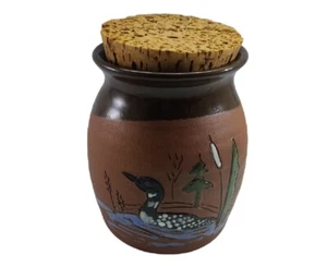 Stoneware Specialties Covered Jar Hand Painted Duck Partially Glazed - Picture 1 of 12
