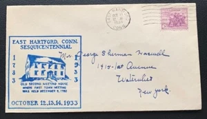 1933 EAST HARTFORD CONNETICUT SESQUICENTENNIAL CATCHET USED VF - Picture 1 of 2