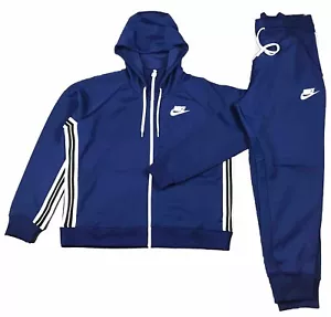 Nike Womens Stylish Blue Tracksuit With White Stripes Matching Hoodie & Pants XL - Picture 1 of 12