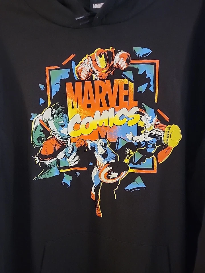 Marvel Comics Avengers Black Shirt Hoodie Men's Sz Large Long Sleeve Lightweight