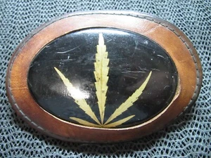 MARIJUANA WEED BUD POT LEAF LEATHER HIPPIE BELT BUCKLE! VINTAGE! RARE! 1970s! - Picture 1 of 9