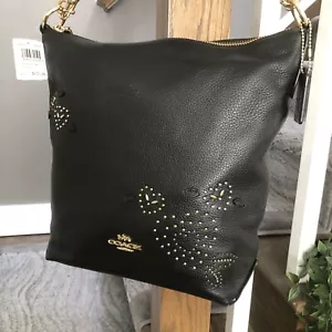 Coach Abby Reisetasche mit Herz Bandana Nieten Kiesel Schwarz Leder F46287 Neu - Bild 1 von 18