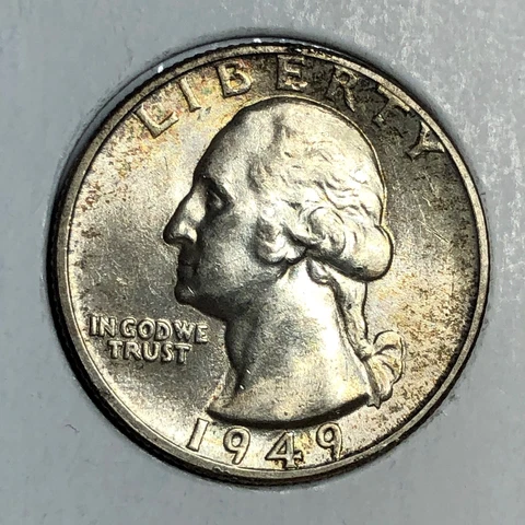 1949 D Mint Silver Washington Quarter  in Uncirculated Condition Cover