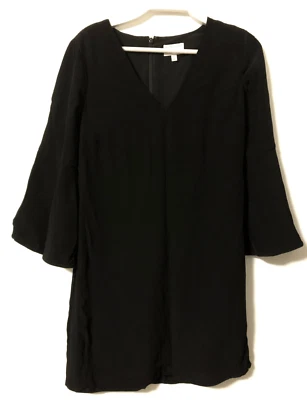 Witchery black lined v neck 3/4 flutter sleeve shift dress size 6 - image 1 of 2
