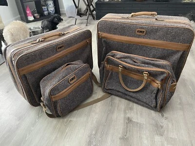 罕见复古 Amelia Earhart 英国粗花呢豪华系列行李箱 4 件套!! 上好 — 第 1/4 张图片