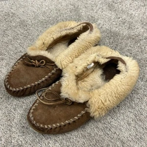 LL Bean Wicked Good Moccasin Women's Size 8 Brown Suede Shearling Lined Slippers - Picture 1 of 7