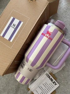 Stanley Purple Pinstripe Flowstate Quencher Tumbler purple Lid & Straw New 40oz - Picture 1 of 11