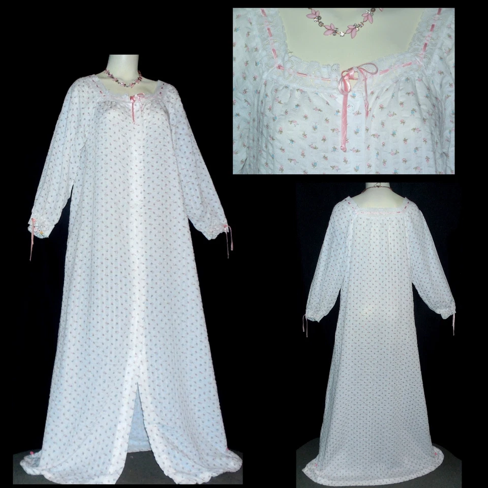 VESTIDO DSNG VINTAGE AÑOS 70 MISS ELAINE L DELICADO FLR LNTH ROSA/BLANCO ALGODÓN PLISADO Foto 1 de 4