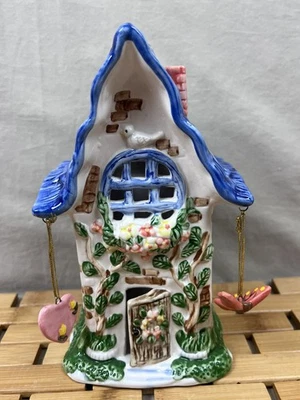 Candelabro AEP Cerámica Tealight Casa de Campo Techo Azul Floral Vid 7” Foto 1 de 4