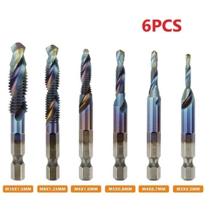 6x M3-M10 Composite Hex Shank HSS Metric Screw Thread Blue Tap Drill Bit Set Kit - Bild 1 von 10