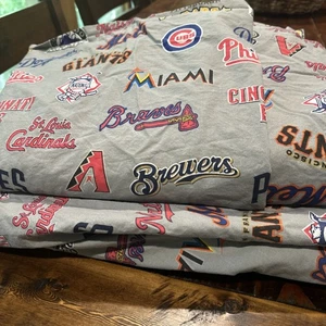 Pottery Barn Teen Queen Fitted And Flat Sheet MLB Baseball Team Logos Gray - Picture 1 of 9