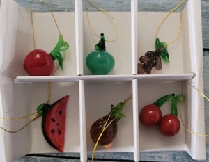 Mini Glass Fruit Ornaments 6 Pieces Watermelon Apple Cherry Pineapple 1"- 1.50" - Picture 1 of 8
