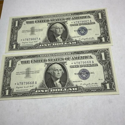(2) 1957 $1 Silver Certificate STAR NOTES  Consecutive Crisp Notes BU - Image 1 of 2