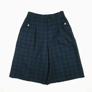 vintage 90s womens shorts wide culottes blue navy tartan check pants small 8 10 - Picture 1 of 10