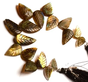 Natural Rainbow Fire Labradorite Gems 15 to 24 mm Carved Leaf Shape Beads 7.5" - Picture 1 of 8