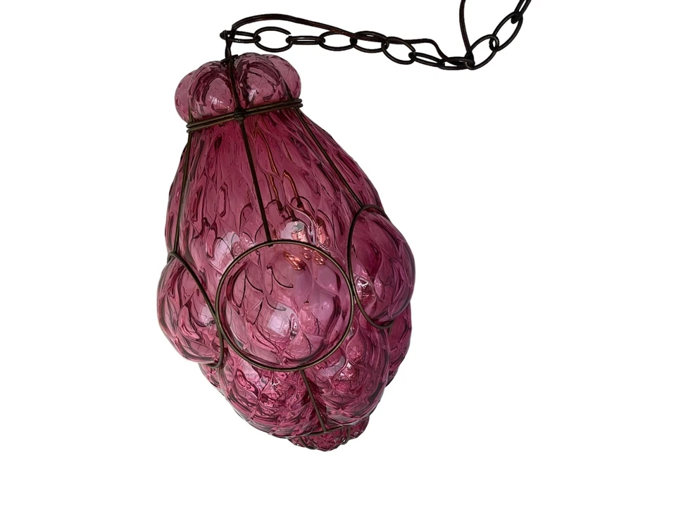 1960s Pink Hand Blown Glass Caged Lamp/Pendant, Hollywood Regency, Boho, MCM - Image 1 of 4