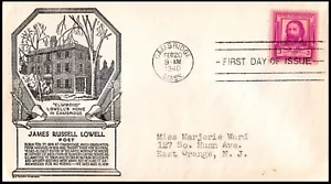 866-8 James R. Lowell FDC /Anderson Cachet, OF, w/Insert, Clean Cover, Addressed - Picture 1 of 4