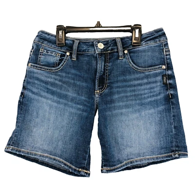 Silver Jeans Co. Boyfriend Shorts Blue Womens W27 L4.5 Stretch Med Wash Denim - Image 1 of 4