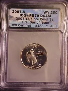 2007-S WYOMING STATE QUARTER ICG PR70 DCAM FIRST DAY OF ISSUE-KEY DATE!-c121csx - Picture 1 of 5