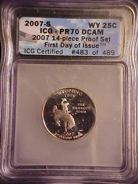 2007-S WYOMING STATE QUARTER ICG  PR70 DCAM FIRST DAY OF ISSUE-KEY DATE!-c121csx - Image 1 of 4