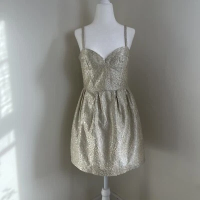 Anthropologie Camilla And Marc Metallic Bustier Mini Dress 4 6 Gold Cocktail - Image 1 of 4