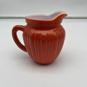 Red Orange Fired On Milk Glass Hazel Atlas Cream Pitcher - Picture 1 of 6