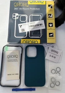 QHOHQ Navy IPhone 14 Pro Case with 2-Pack screen protector & 2 Pack camera lens - Picture 1 of 4