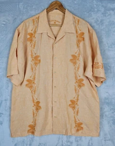 Tommy Bahama Mens Large Orange Linen Embroidered Floral Hawaii Beach Shirt TB 18 - Picture 1 of 6