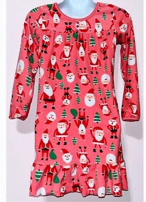 Carter's Christmas Nightgown Long Sleeves Pink Fleece Santa’s Girls 8/10 (Short) - Image 1 of 4