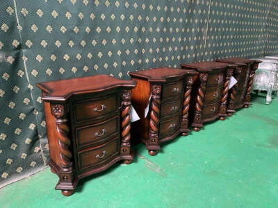 2x Mahogany Jacobean Tudor style Bedside cabinet Nightstand with twisted columns - Image 1 of 4