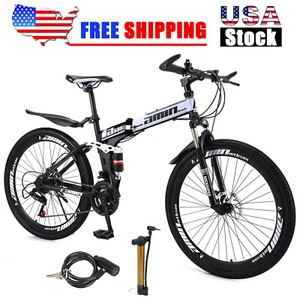 Unisex Adult Mountain Bike Full Suspension 26" 21 Speed MTB Folding Bicycle - Picture 1 of 1