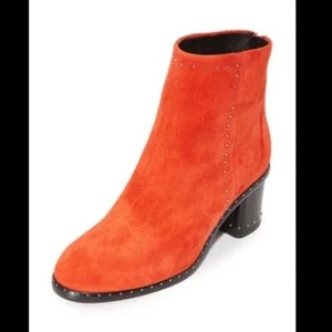 Rag & Bone Willow Red Orange Suede Studded Bootie Size 37 - Picture 1 of 10