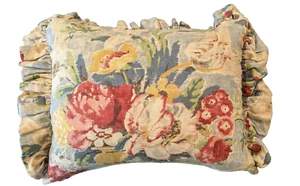 Ruffled Throw Pillow Floral Watercolor Pattern Synthetic Down Insert 20x15 - Picture 1 of 8