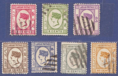 Labuan 1892-93 2c-40c con imagen QV juego completo usado con bisagras. Foto 1 de 3